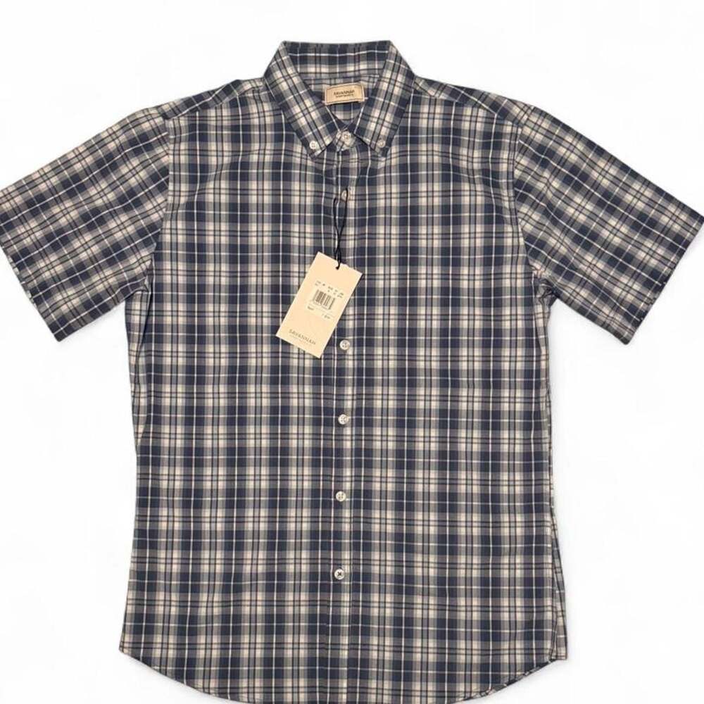 Savannah Short Sleeve Button Down Shirt ECS107MH Blue Plaid